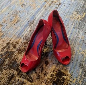 Alexander McQueen love red heart peep-toe heels